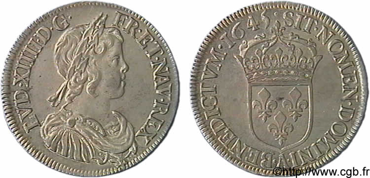 LOUIS XIV  THE SUN KING  Demi-écu à la mèche courte 1645 Paris, Monnaie du Louvre SC