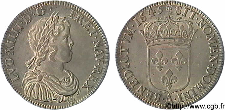 LOUIS XIV  THE SUN KING  Demi-écu à la mèche courte 1645 Paris, Monnaie de Matignon fST