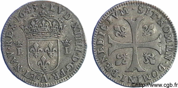 LOUIS XIV LE GRAND OU LE ROI SOLEIL Piéfort de poids double du sizain en billon 1643 Paris TTB+