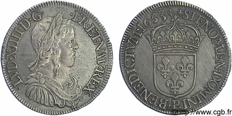 LOUIS XIV  THE SUN KING  Demi-écu à la mèche longue 1653 Dijon q.SPL/SPL