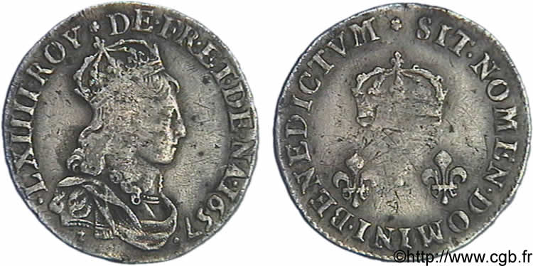 LOUIS XIV  THE SUN KING  Essai en argent du liard de cuivre au trois lis couronnés 1657 Paris MBC