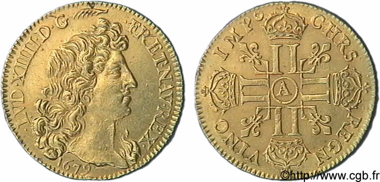 LOUIS XIV LE GRAND OU LE ROI SOLEIL Louis d’or aux huit L, portrait à la tête nue 1679 Paris SUP