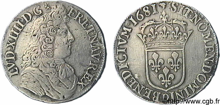 LOUIS XIV &nbsp;THE SUN KING&nbsp; Demi-écu à la cravate dit du &nbsp;Parlement&nbsp; 1681 Lyon fSS/S