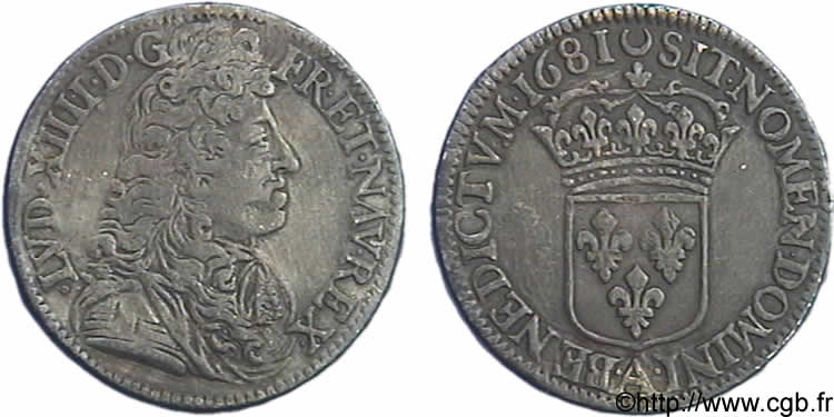 LOUIS XIV  THE SUN KING  Quart d écu dit  à la cravate  1681 Paris VF