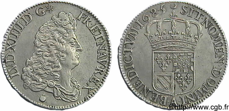 LOUIS XIV  THE SUN KING  Demi-écu de Flandre 1685 Paris AU/AU