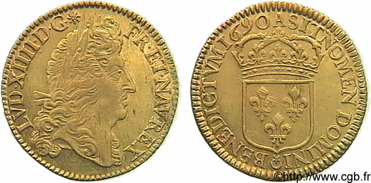 LOUIS XIV  THE SUN KING  Double louis d or à l écu 1690  Paris AU
