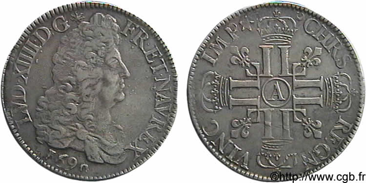 LOUIS XIV  THE SUN KING  Écu aux huit L, 1er type 1690 Paris BB