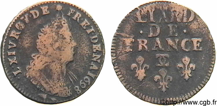LOUIS XIV LE GRAND OU LE ROI SOLEIL Liard, 3e type, buste âgé 1698 Besançon TB+