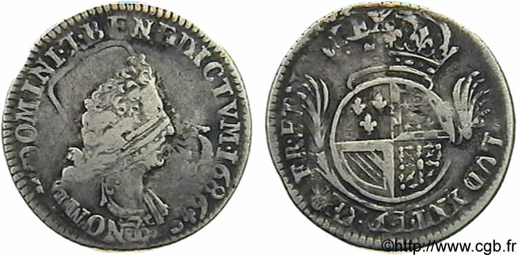 LOUIS XIV  THE SUN KING  Seizième d écu de Flandre aux palmes n.d. Lille VF/VF