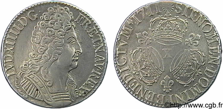 LOUIS XIV LE GRAND OU LE ROI SOLEIL Écu aux trois couronnes 1711 Amiens TTB