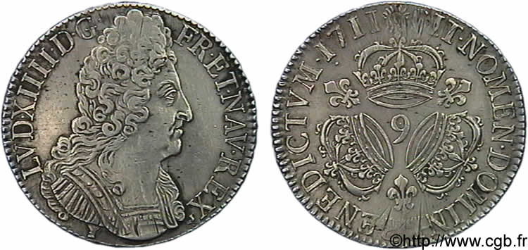 LOUIS XIV  THE SUN KING  Écu aux trois couronnes 1711 Rennes AU