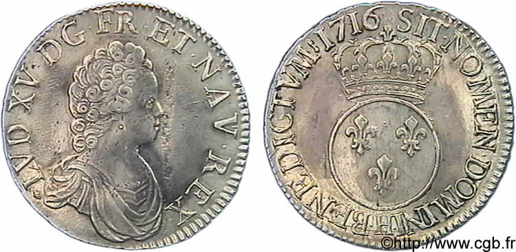 LOUIS XV &nbsp;THE WELL-BELOVED&nbsp; Écu dit &nbsp;vertugadin&nbsp; 1716 La Rochelle AU