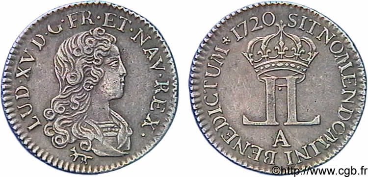 LOUIS XV  THE WELL-BELOVED  Livre d argent dite  de la Compagnie des Indes  1720 Paris MBC