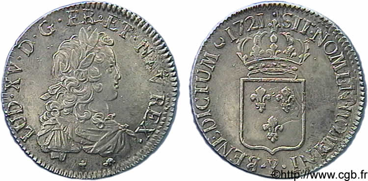 LOUIS XV THE BELOVED Écu de France 1721 Bourges AU