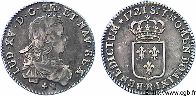 LOUIS XV  THE WELL-BELOVED  Sixième d écu de France 1721 Orléans BB