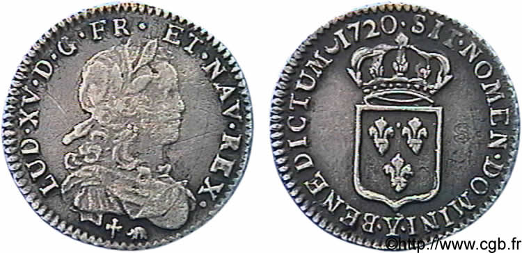 LOUIS XV DIT LE BIEN AIMÉ Douzième d écu de France  1720 Bourges TTB