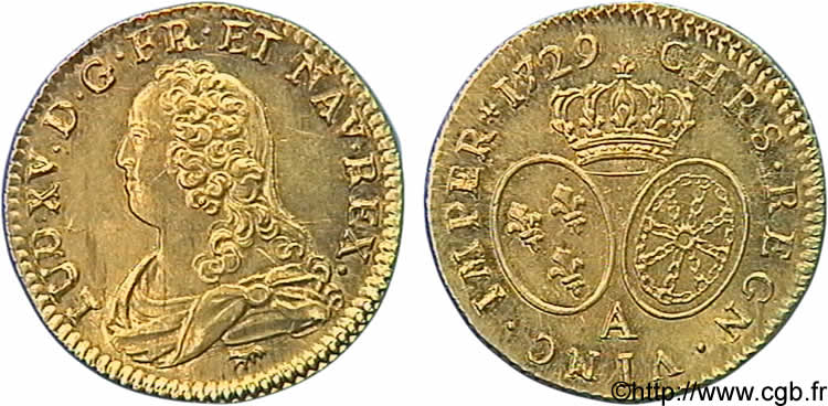LOUIS XV DIT LE BIEN AIMÉ Louis d or aux écus ovales, buste habillé 1729 Paris SPL