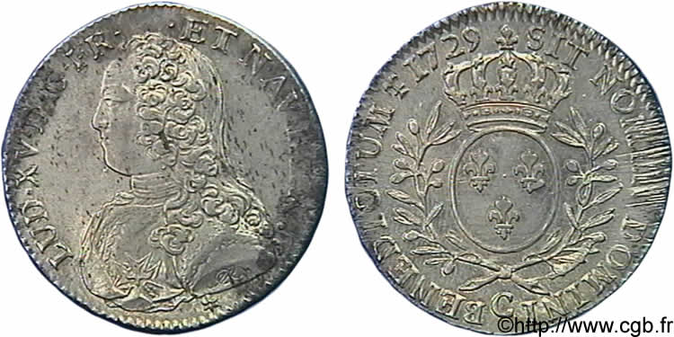 LOUIS XV &nbsp;THE WELL-BELOVED&nbsp; Demi-écu aux branches d&nbsp;olivier, buste habillé 1729 Caen AU