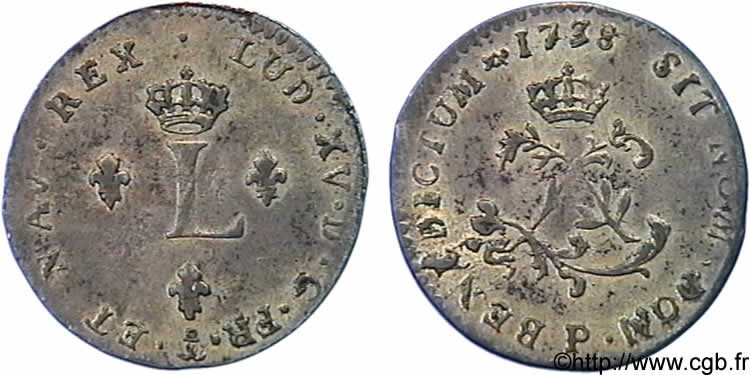 LOUIS XV DIT LE BIEN AIMÉ Double sol de billon 1738 Dijon SUP