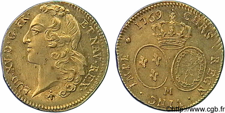 LOUIS XV  THE WELL-BELOVED  Double louis d’or aux écus ovales, tête ceinte d’un bandeau 1769 Toulouse SPL
