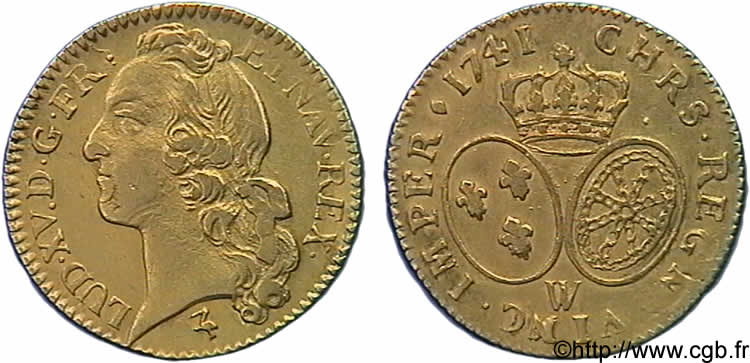 LOUIS XV  THE WELL-BELOVED  Louis d’or aux écus ovales, tête ceinte d’un bandeau 1741 Lille SS