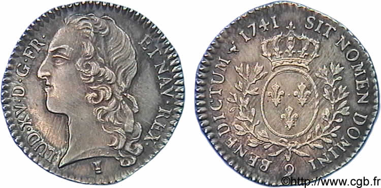 LOUIS XV DIT LE BIEN AIMÉ Dixième d écu aux branches d’olivier, tête ceinte d’un bandeau 1741 Rennes SPL
