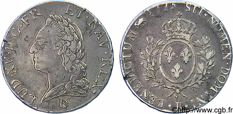 LOUIS XV DIT LE BIEN AIMÉ Écu dit &nbsp;à la vieille tête&nbsp; 1773 Rouen TB+