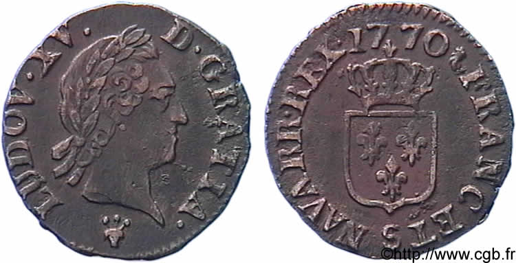 LOUIS XV DIT LE BIEN AIMÉ Liard dit  à la vieille tête  1770 Reims TTB+