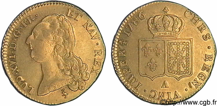 LOUIS XVI Double louis d’or aux écus accolés 1786 Paris AU