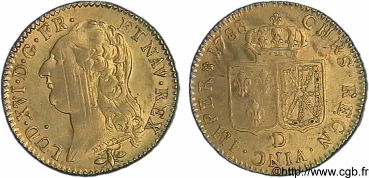 LOUIS XVI Louis d or aux écus accolés 1788 Lyon MBC+