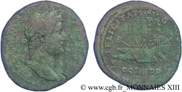 HADRIAN Moyen bronze, dupondius ou as, (MB, Æ 28) XF