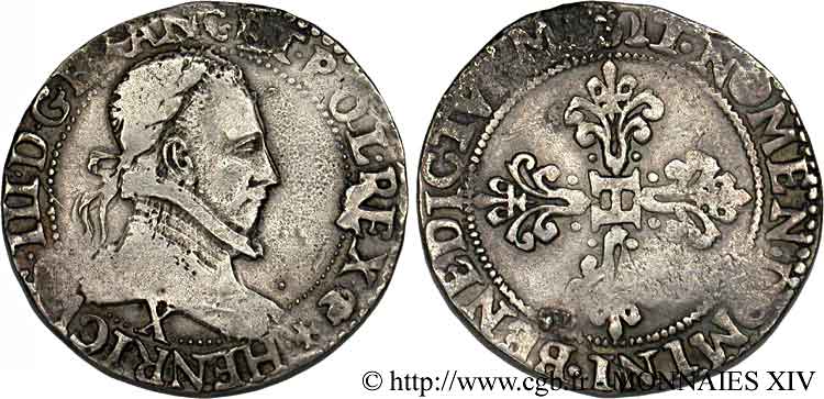 HENRY III Franc au col plat 1579 Amiens VF