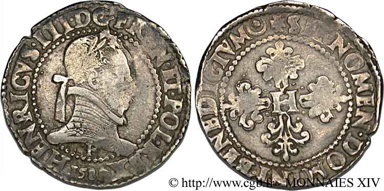 HENRY III Franc au col plat 1580 Angers q.BB