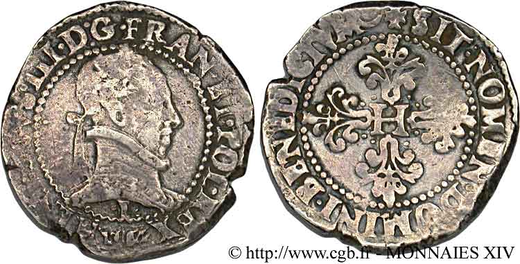 HENRY III Franc au col plat 1582 Angers VF