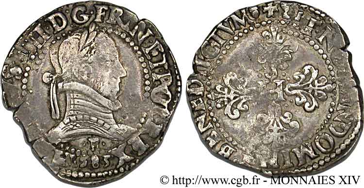 HENRI III Franc au col plat 1585 Angers TB+