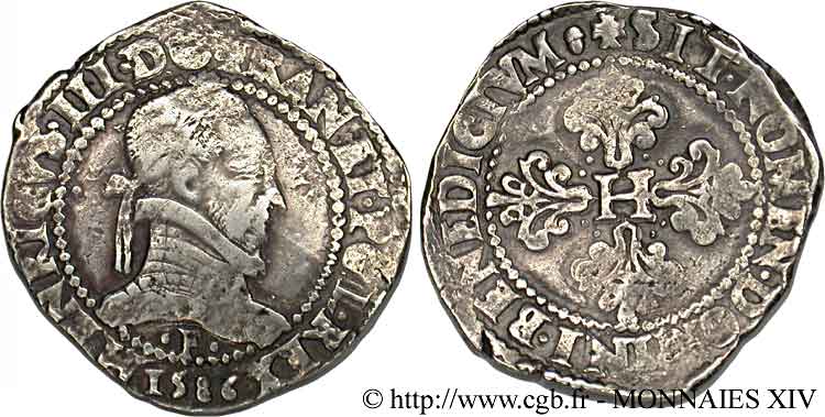 HENRY III Franc au col plat 1586 Angers VF