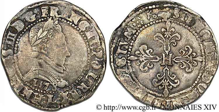 HENRY III Franc au col plat 1578 Bayonne VF