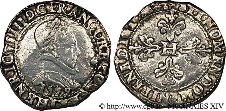 HENRY III Franc au col plat 1579 Bayonne VF