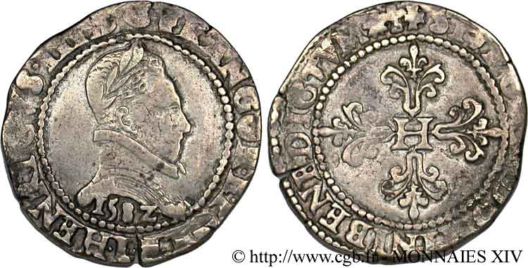 HENRI III Franc au col plat 1582 Bayonne TB+