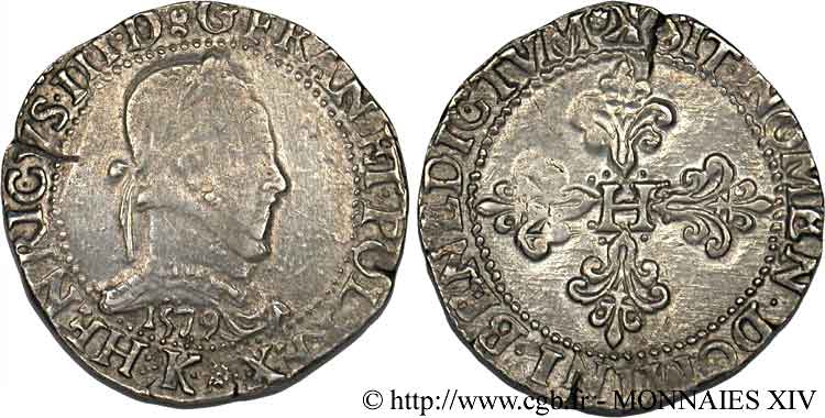 HENRY III Franc au col plat 1579 Bordeaux fSS/SS