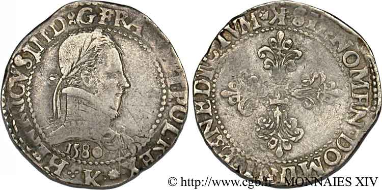 HENRI III Franc au col plat 1580 Bordeaux TB+