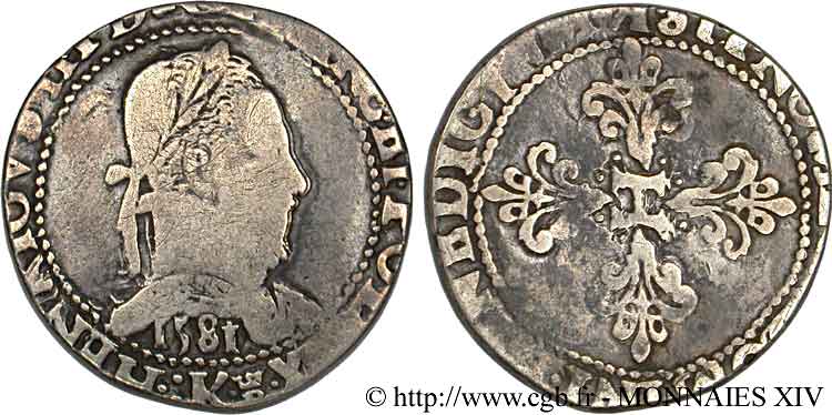 HENRY III Franc au col plat 1581 Bordeaux VG