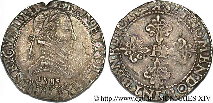 HENRI III Franc au col plat 1585 Bordeaux TB+