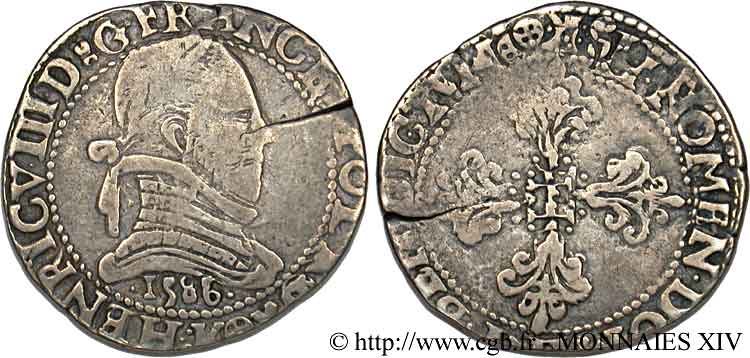 HENRI III Franc au col plat 1586 Bordeaux TB+