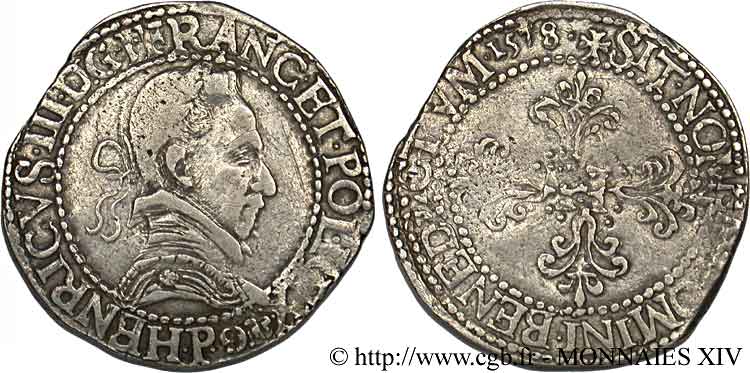 HENRY III Franc au col plat 1578 Dijon VF