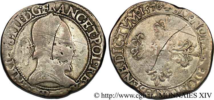 HENRI III Franc au col plat, faux d’époque 1578 Dijon B