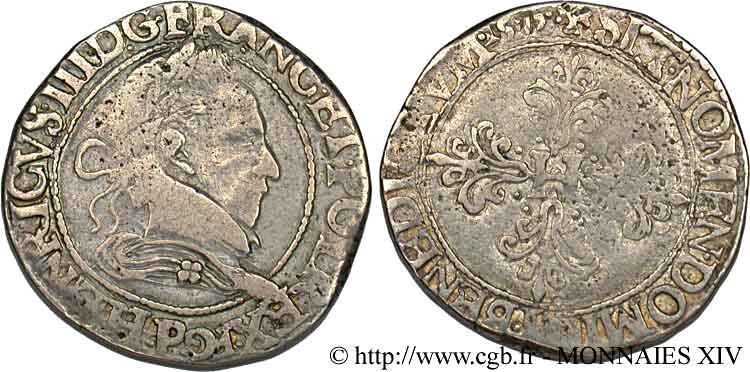HENRI III Franc au col plat 1579 Dijon TB+