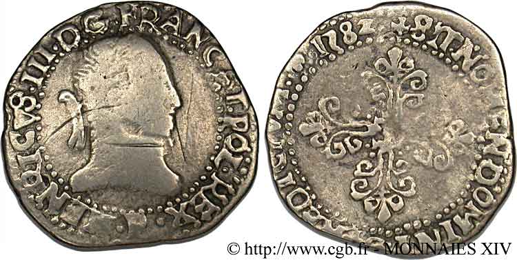 HENRY III Franc au col plat, faux d’époque 1582 Dijon MB