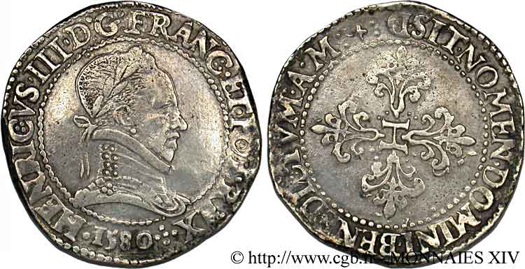 HENRY III Franc au col plat 1580 Lyon MBC