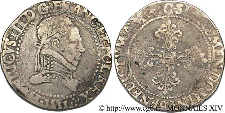HENRY III Franc au col plat 1581 Lyon MB